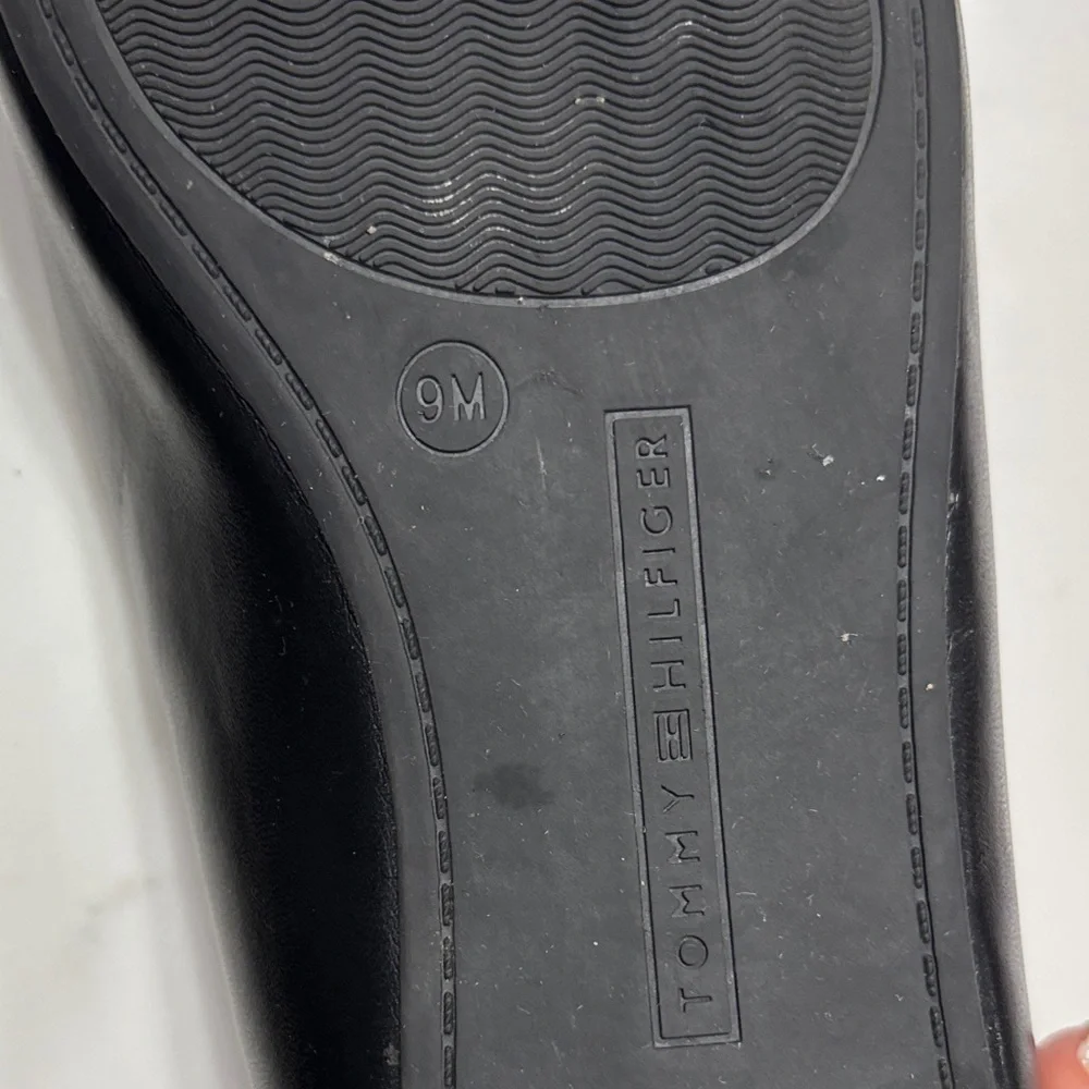 Tommy Hilfiger Black Leather Flats with Logo